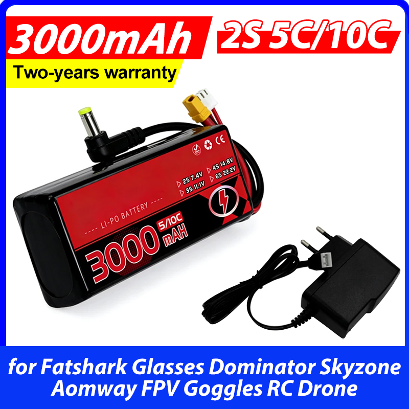 3000MAH 2S 5C 10C 7.4V Lipo Ba - Skyzone Sky04X Pro Oled Fpv Goggles 评论和价格